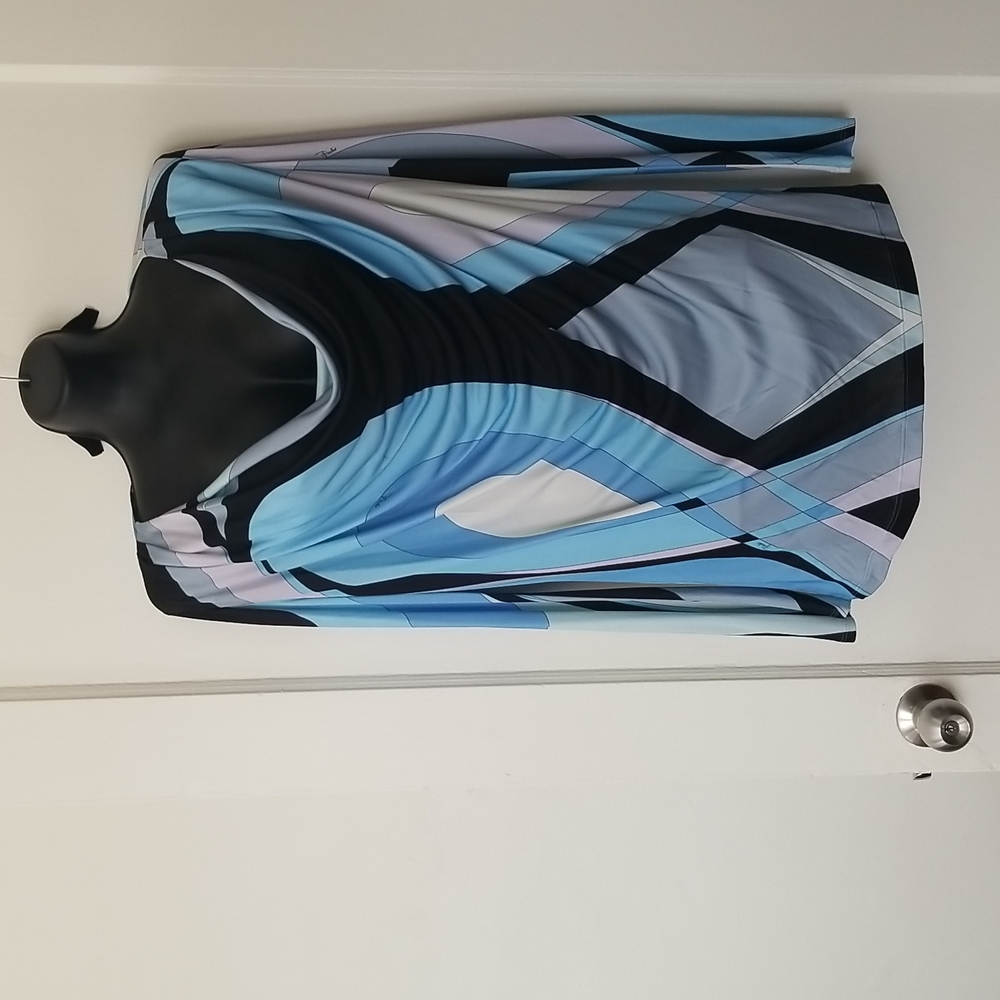 Emilio Pucci top, size 42 (US 8) pale blues, black and white print